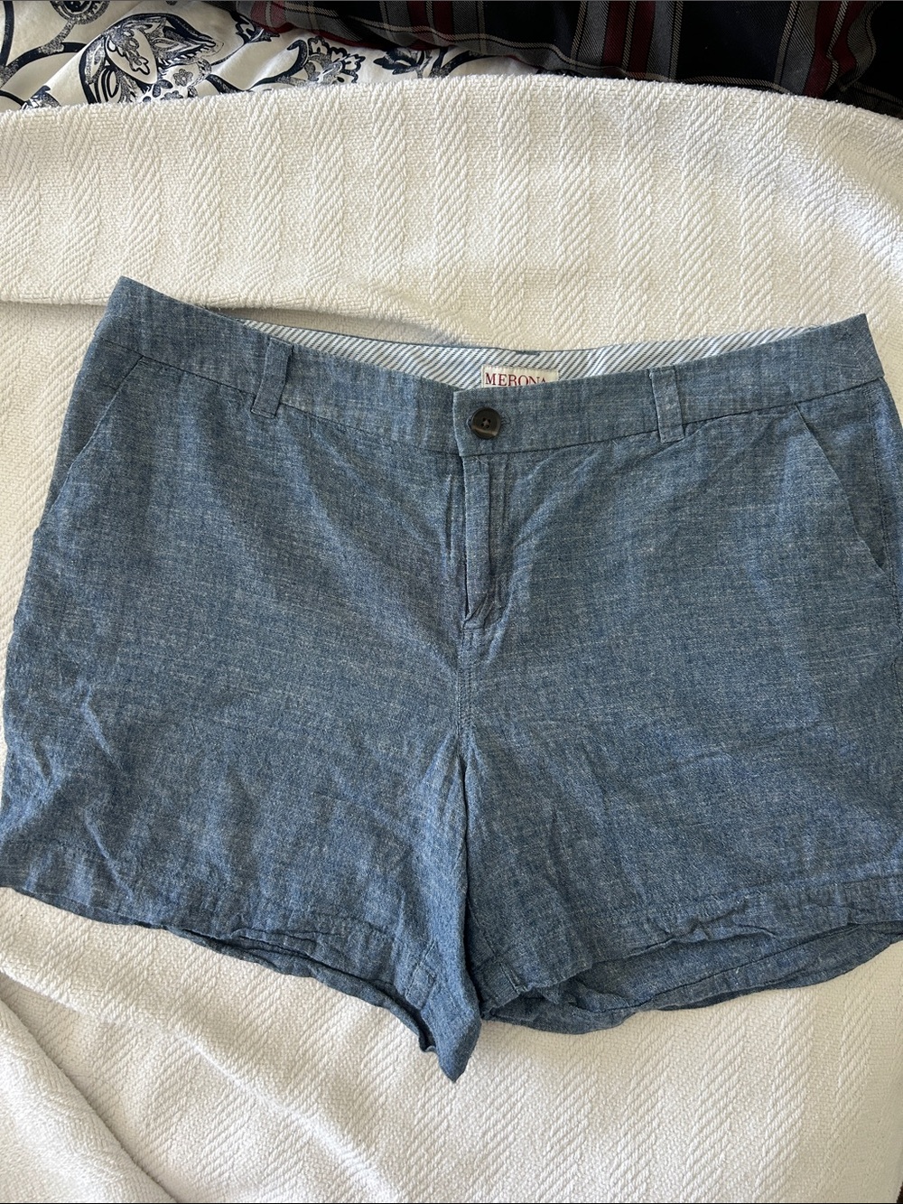 Merona Heathered Blue High-Waist Linen-Blend Shorts
